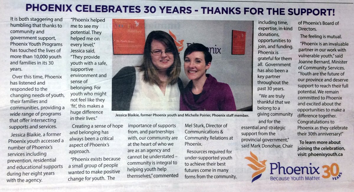 EXTRA! EXTRA! Phoenix is in the @metrohalifax this morning.BIG thanks to our wonderful community for the past 30 years! #youthmatter @NS_DCS https://t