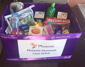 For Phoenix's 30th @GrantThornton Purplettes did a personal care item drive. What do you want to do? #phoenix30for30 https://t.co/DBPKFsUtMC https://t