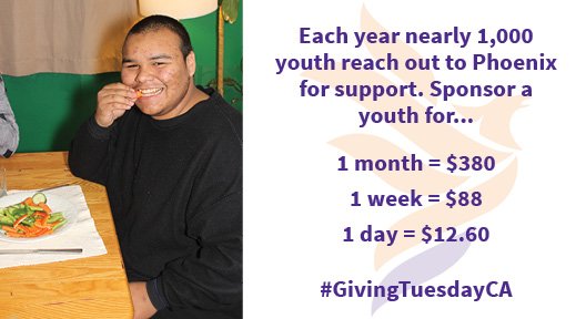 There's still time to take part in #GivingTuesdayCA! Phoenix helps youth learn to self-advocate and transform their lives. With your help we can make 