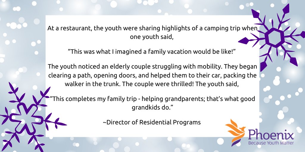 Phoenix is spreading a little holiday joy by sharing the incredible transformational moments experienced by youth and Phoenix staff. Follow the link a