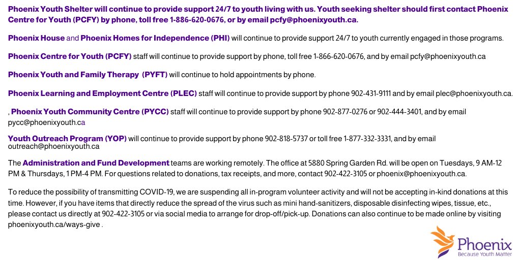 We are truly appreciative of the Halifax community and will continue to ensure the safety and wellbeing of youth and staff as our top priority! Phoeni